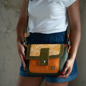 Mini Davida oldaltáska oliva-narancs